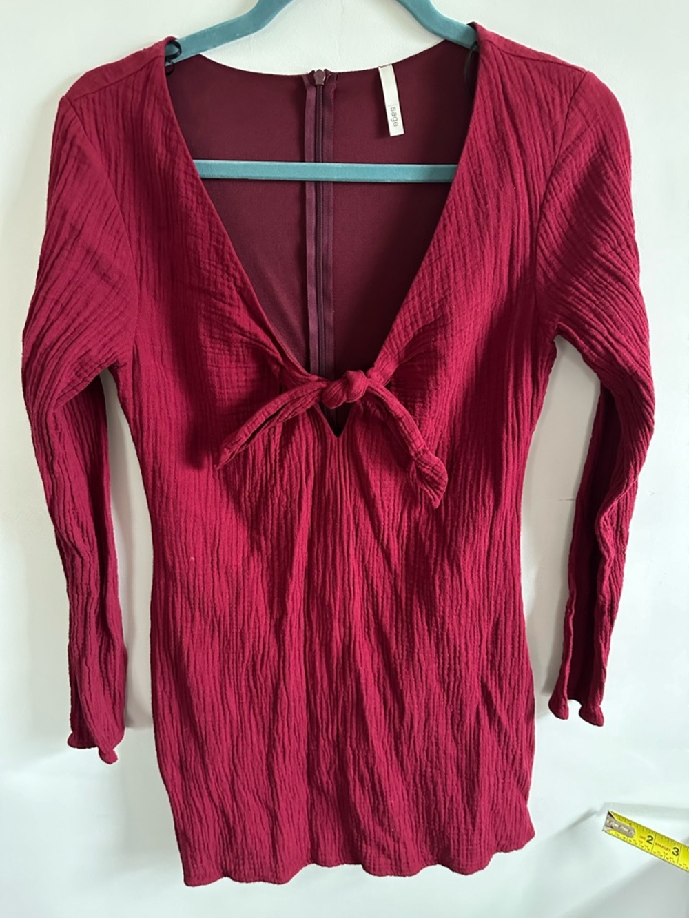 Sage Mini Dress in Burgundy Tie-Front